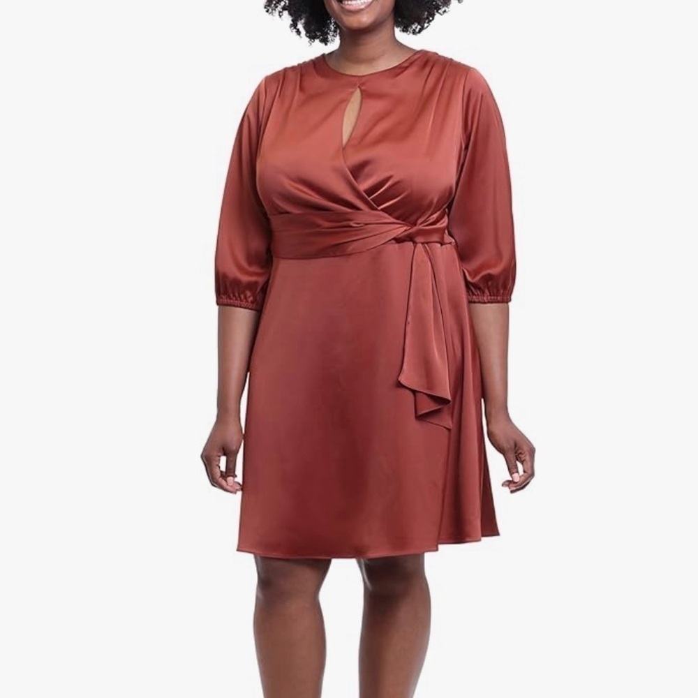 Maggy London Rust Copper Satin Wrap Dress Size 18W